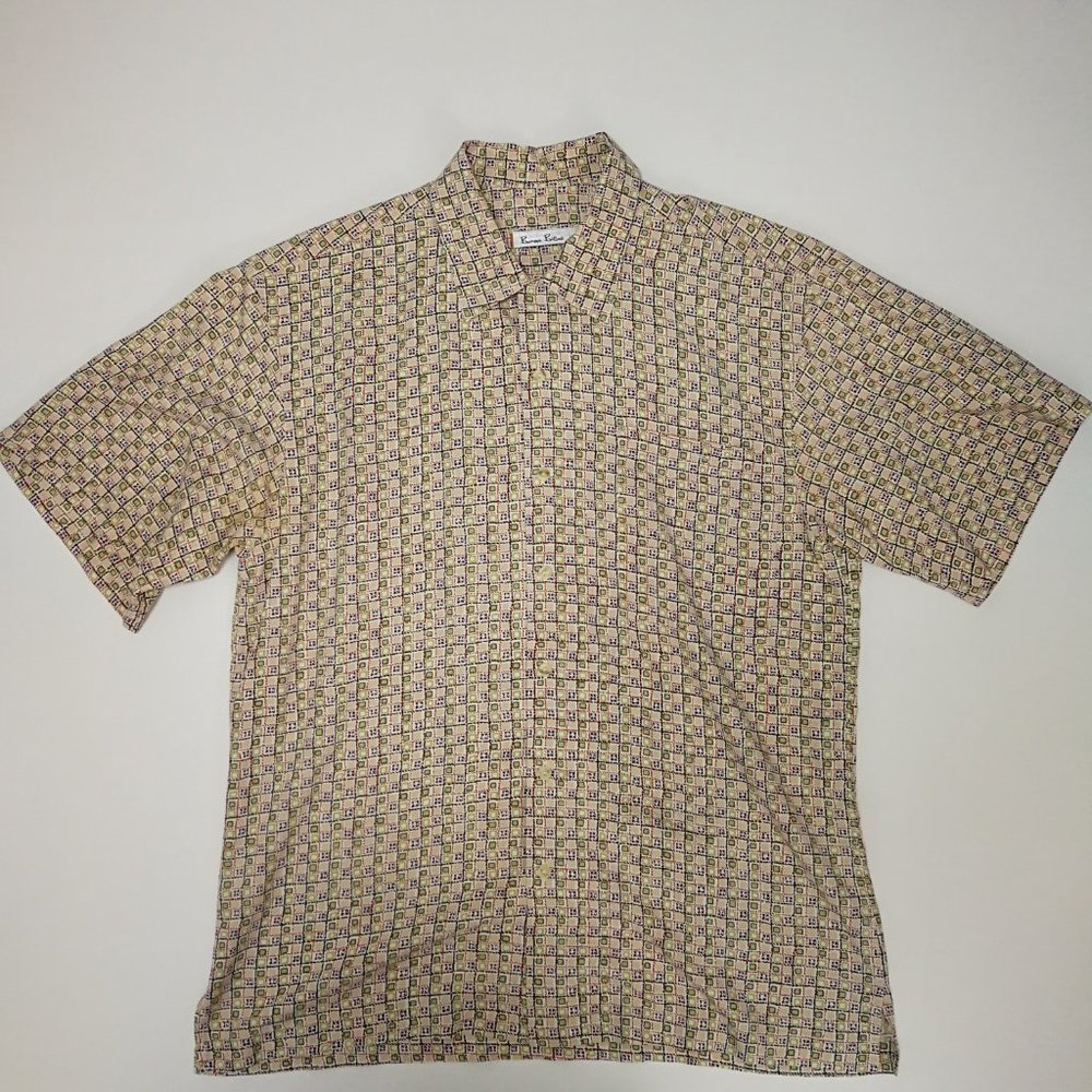 Burma Bibas Men's Silk Short Sleeve Casual Button Down Shirt Medium